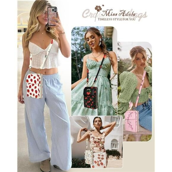 Cute Leather Crossbody Phone Purse Wallet Bag with Card Slots Adjustable Strap - Picture 6 of 7